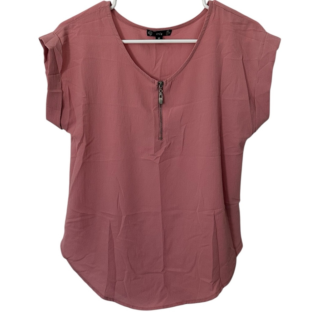 Iris Pink Blouse with Cap Sleeves and V-Neckline